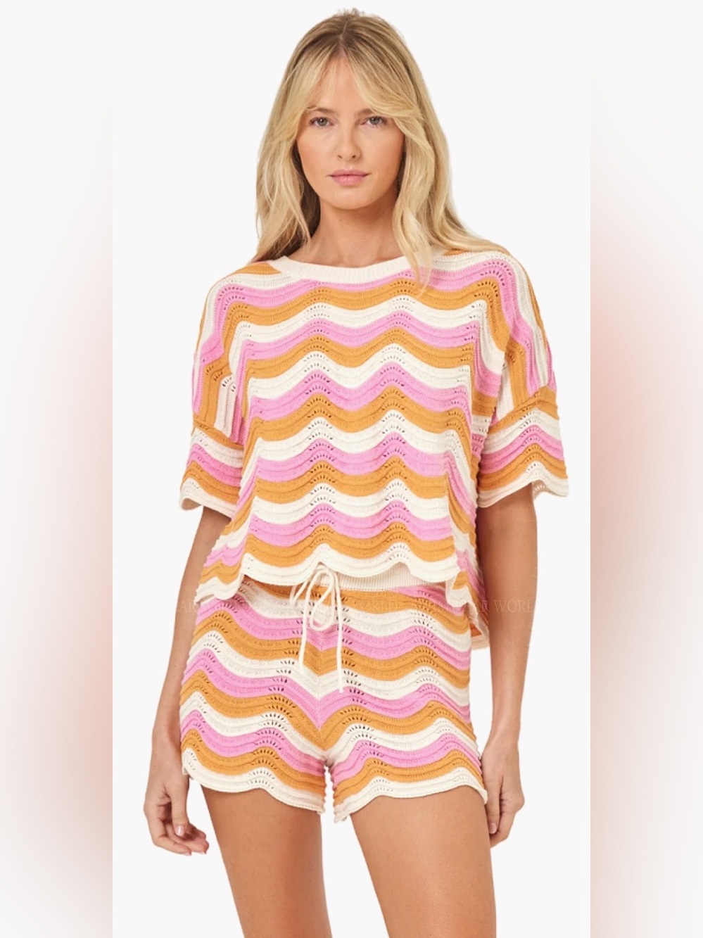 L*SPACE Make Waves Sweater & Shorts Set – Medium - Pink, Orange, Cream
